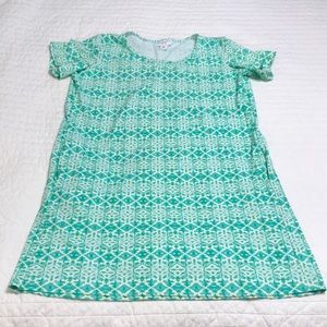Cabana Life XL White and Teal St. Short sleeve Tunic Dress pockets Euc